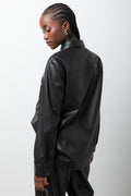 Long Sleeve Pleather Shirt Black (2)