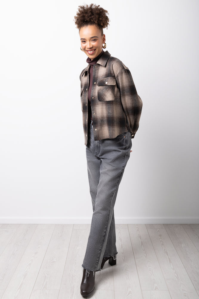 Check Long Sleeve Melton Shirt Dark Grey (1)