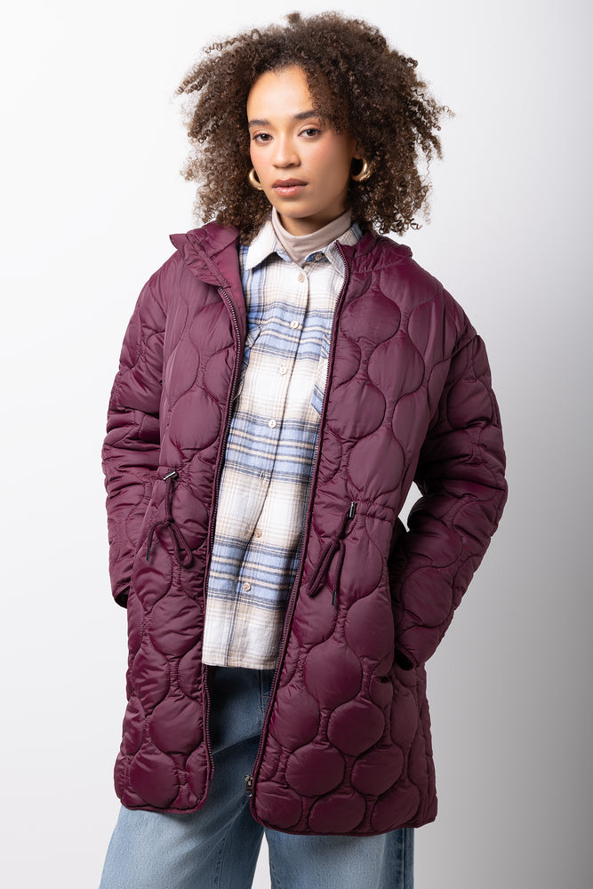 Longer Length Puffer Jacket Burgundy