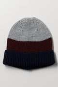 Stripe Rib Beanie Navy, Burgundy And Grey