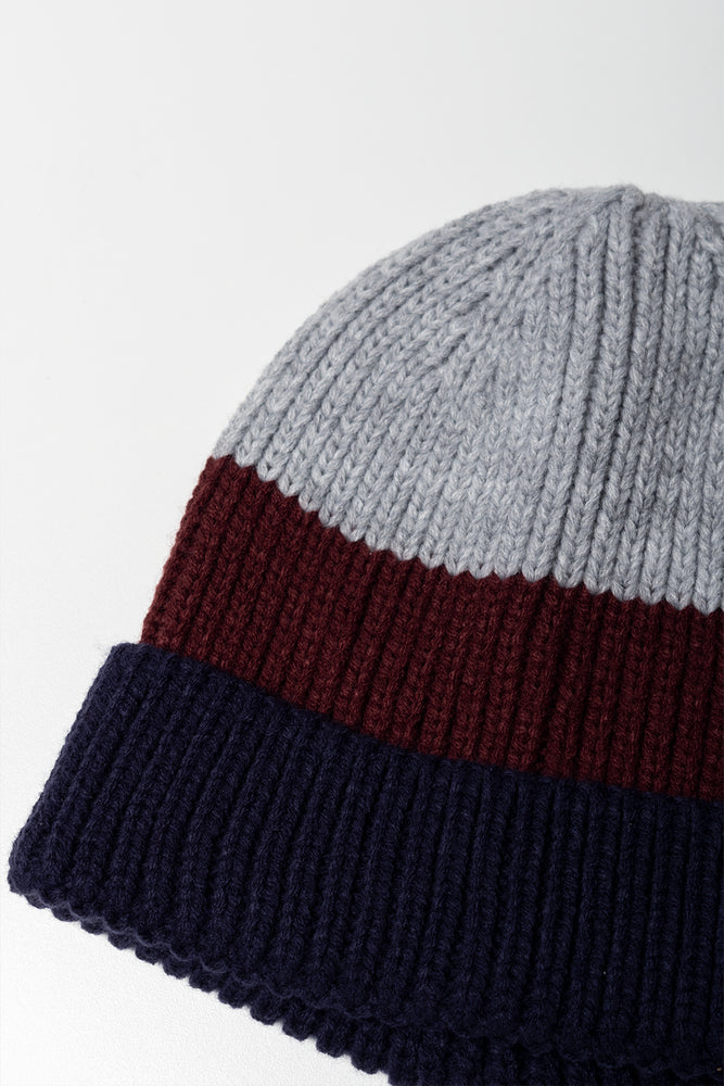 Stripe Rib Beanie Navy, Burgundy And Grey (1)