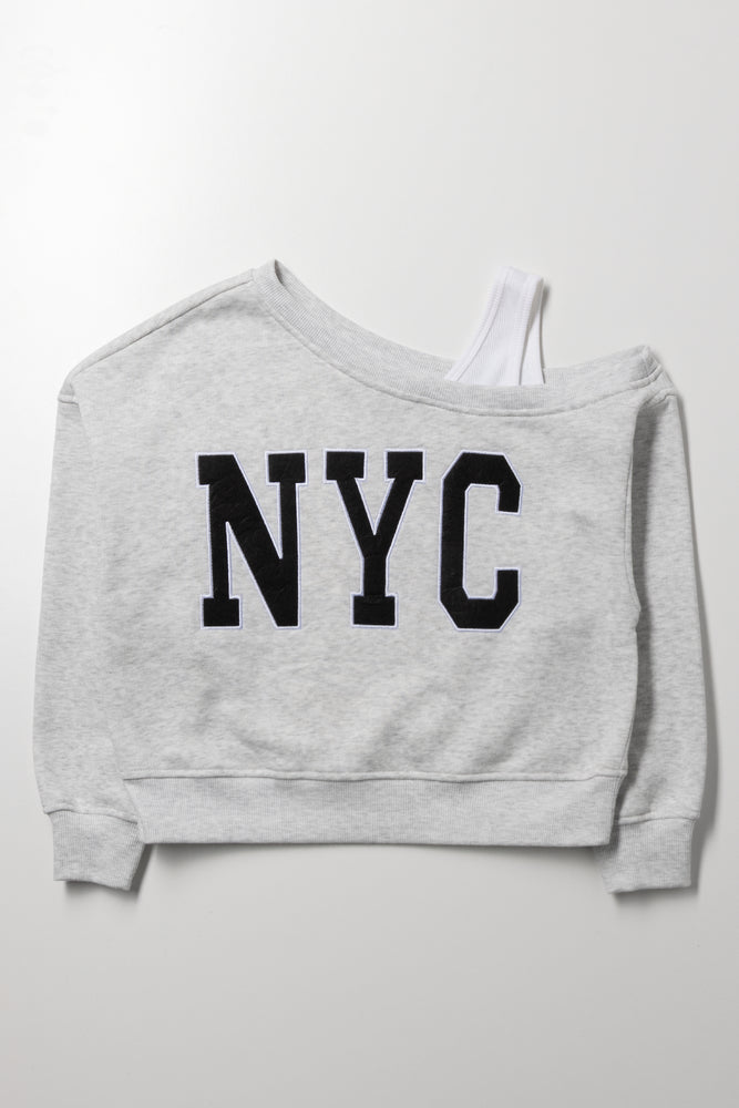 Grey Oversized NYC Off Shoulder Top