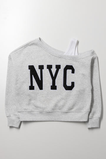 Grey Oversized NYC Off Shoulder Top