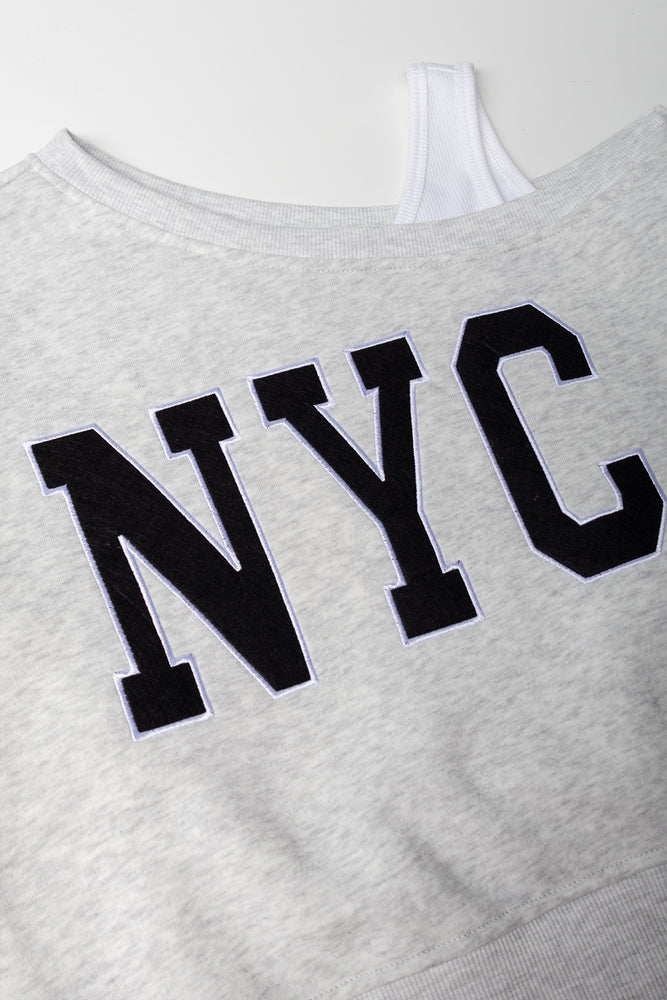 Grey Oversized NYC Off Shoulder Top (1)