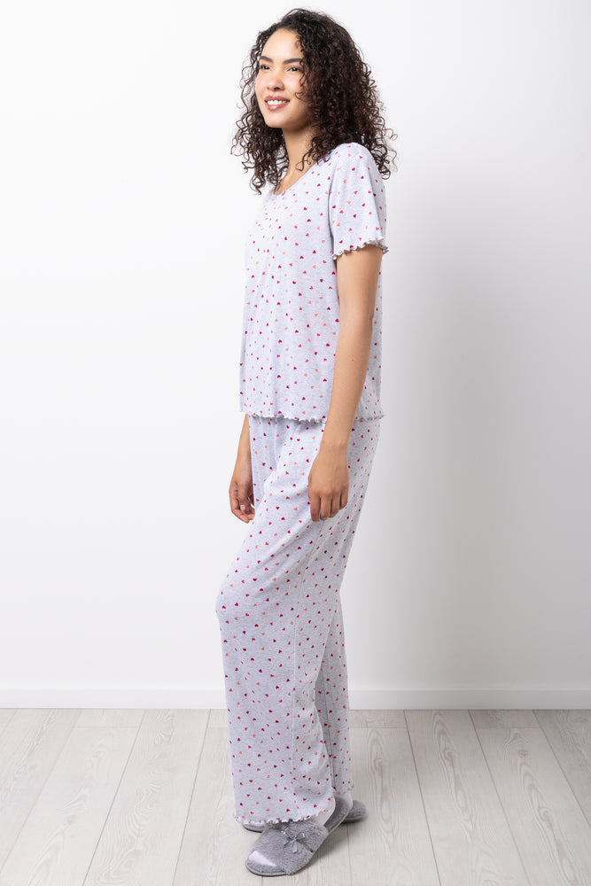 Heart Crew Neck Pyjamas Grey