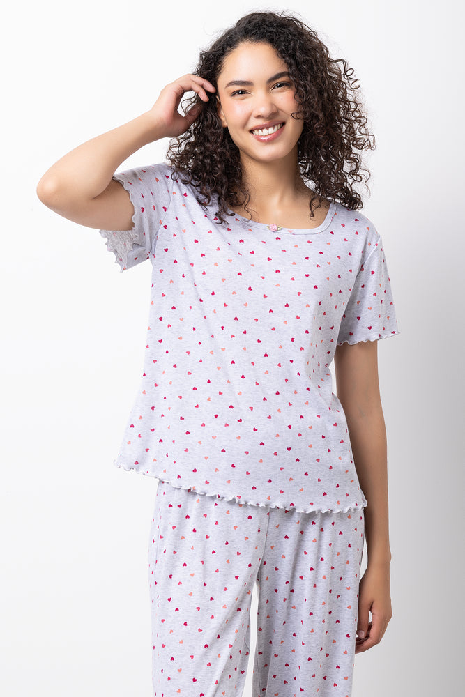 Heart Crew Neck Pyjamas Grey (1)