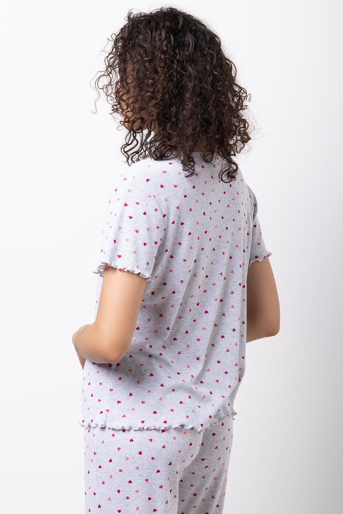 Heart Crew Neck Pyjamas Grey (2)
