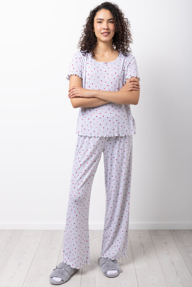 Heart Crew Neck Pyjamas Grey (4)