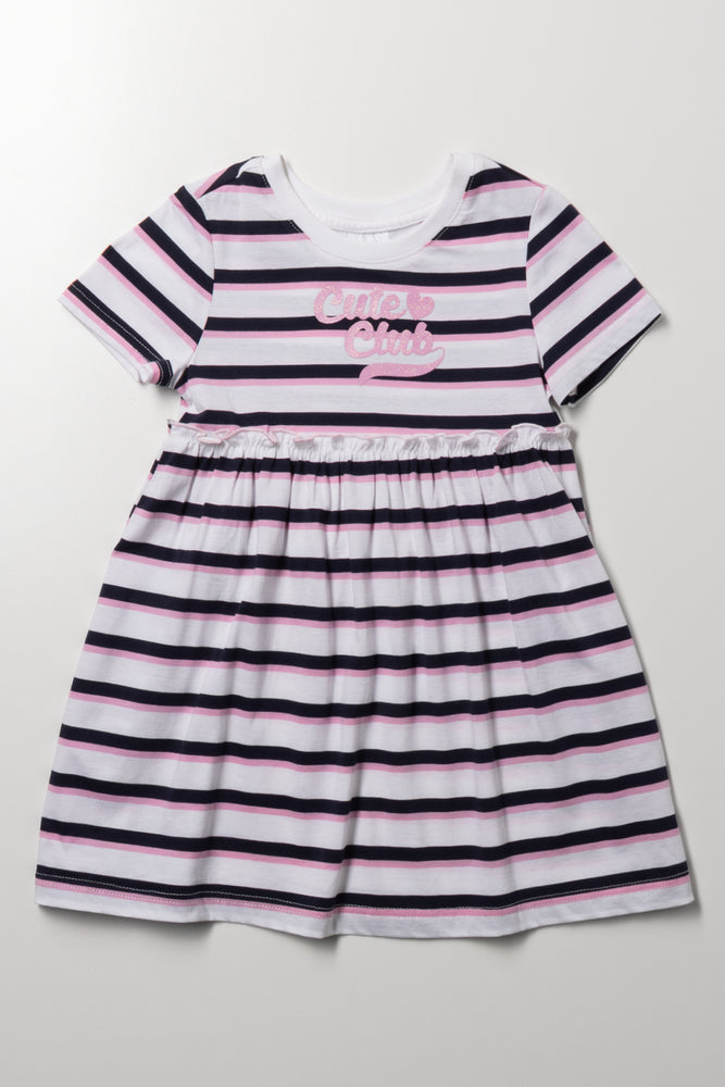 Stripe Short Sleeve T-Shirt Dress Navy And Pink