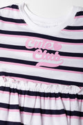 Stripe Short Sleeve T-Shirt Dress Navy And Pink (1)