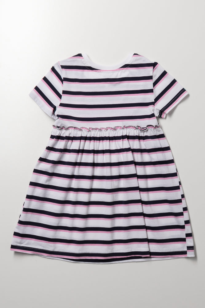 Stripe Short Sleeve T-Shirt Dress Navy And Pink (2)