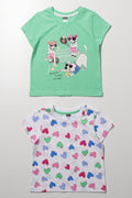 2 Pack Tennis Cat Short Sleeve T-Shirts Green And White