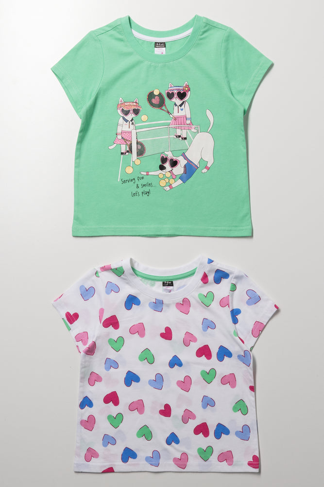 2 Pack Tennis Cat Short Sleeve T-Shirts Green And White