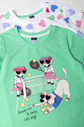 2 Pack Tennis Cat Short Sleeve T-Shirts Green And White (1)