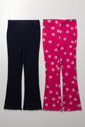 2 Pack Rib Flare Leggings Navy And Pink