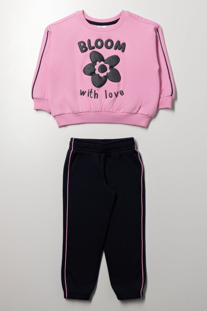 Bloom Flower Tracksuit Pink And Navy