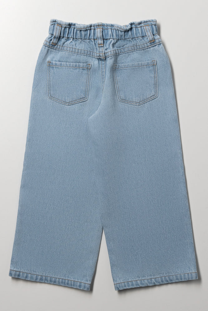 Flower Wide Leg Denim Jeans Blue (2)