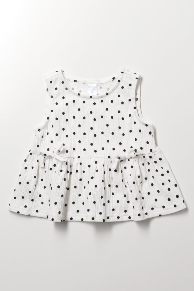Spot Peplum Textured Vest White