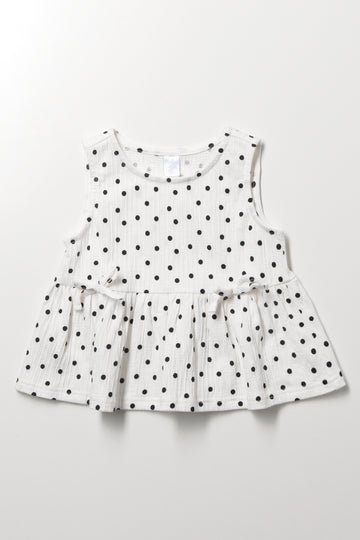 Spot Peplum Textured Vest White