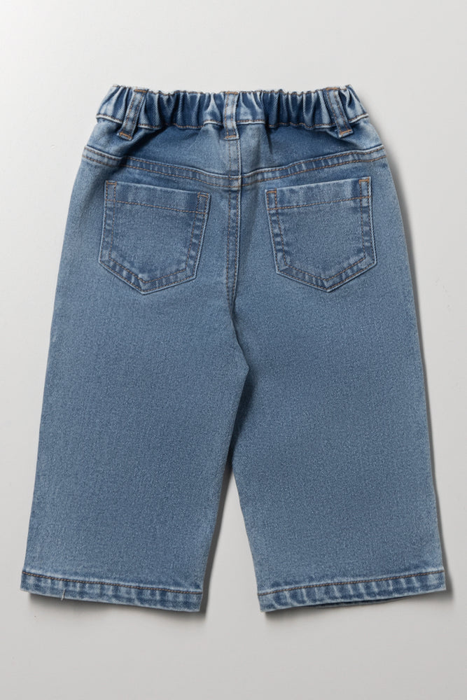 Bows Wide Leg Denim Jeans Blue (2)