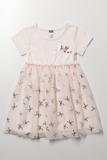 Bow Tulle Dress Cream