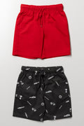 2 Pack Red Charcoal Woven Shorts