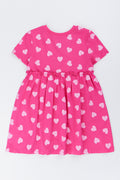 Pink Short Sleeve Heart Print Dress (2)
