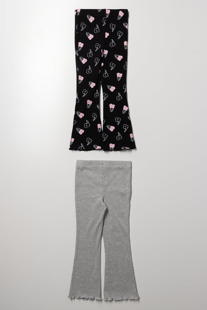2 Pack Flare Leggings Black And Grey (2)