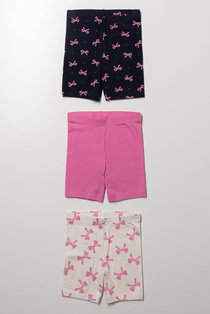 3 Pack Cycling Shorts Bow Print, Navy & Cream