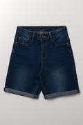 Indigo Denim Folded Hem Shorts