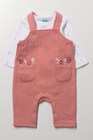 Floral Embroidered Baby Dungaree Set