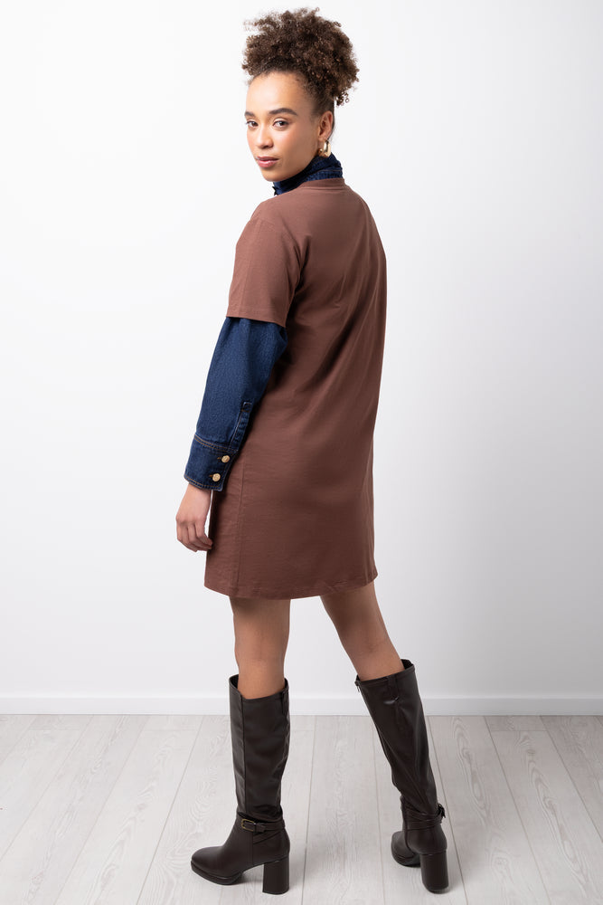 Chocolate Brown Pintuck T-Shirt Dress (1)