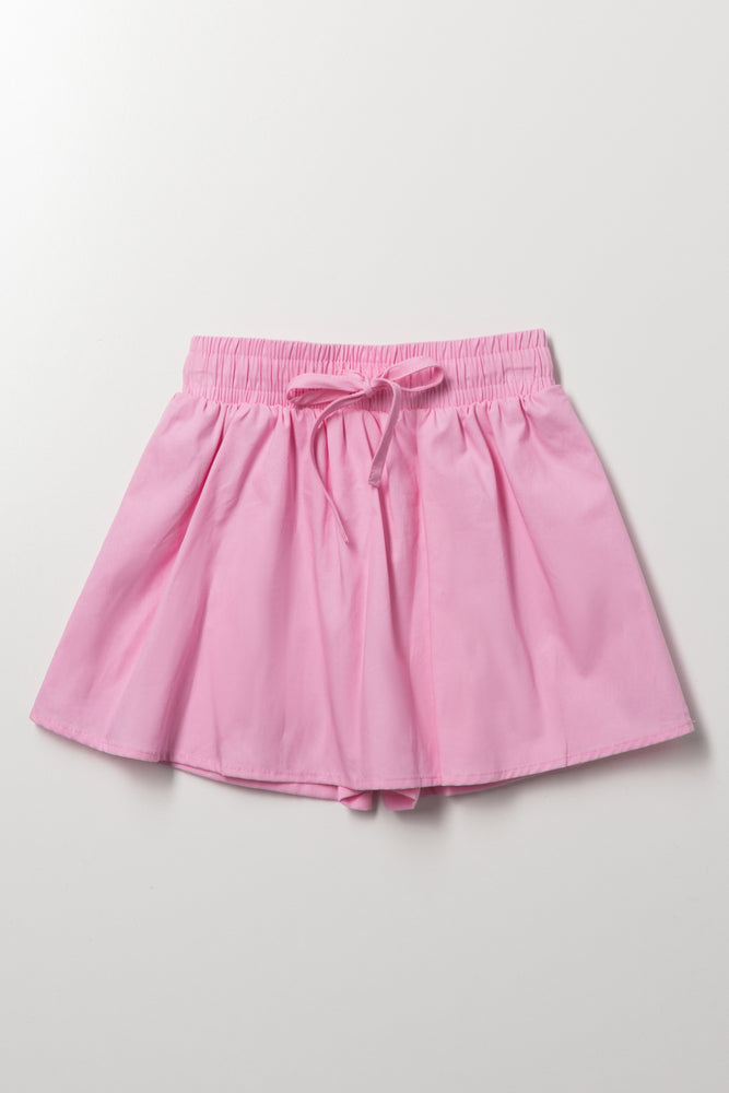 Pink Woven Skort With Tie