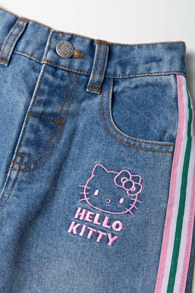Hello Kitty Side Stripe Barrel Denim Jeans Blue (1)