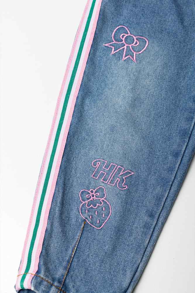Hello Kitty Side Stripe Barrel Denim Jeans Blue (2)