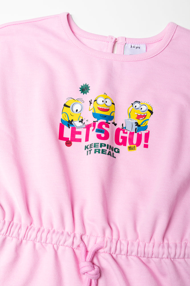 Pink Minions Graphic Fleece Shortall (1)