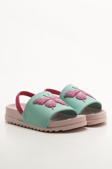 Girls Butterfly Pink Aqua Slides