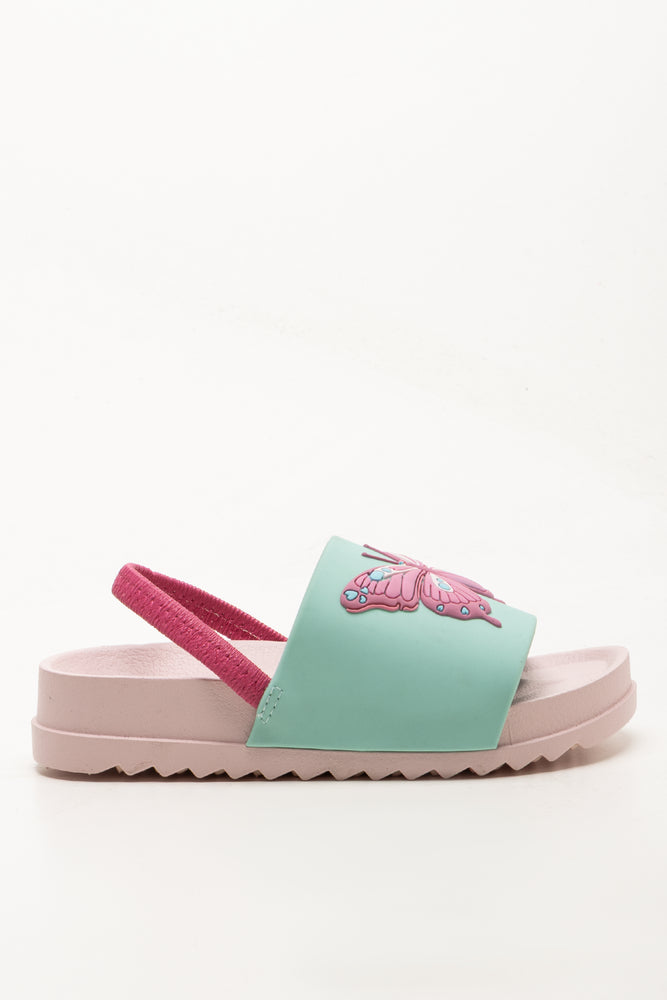 Girls Butterfly Pink Aqua Slides (1)