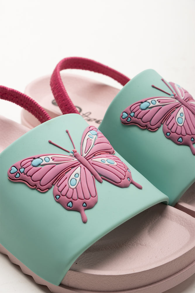 Girls Butterfly Pink Aqua Slides (2)