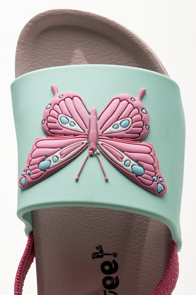 Girls Butterfly Pink Aqua Slides (4)