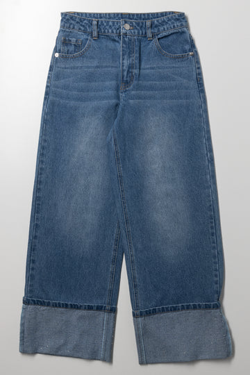 Denim Jeans with Diamante Turn Up