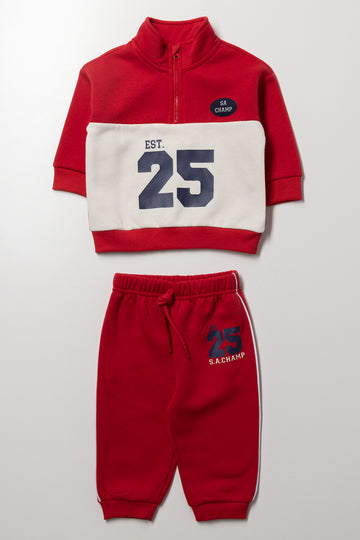 Colourblock Quarter Zip Tracksuit Red