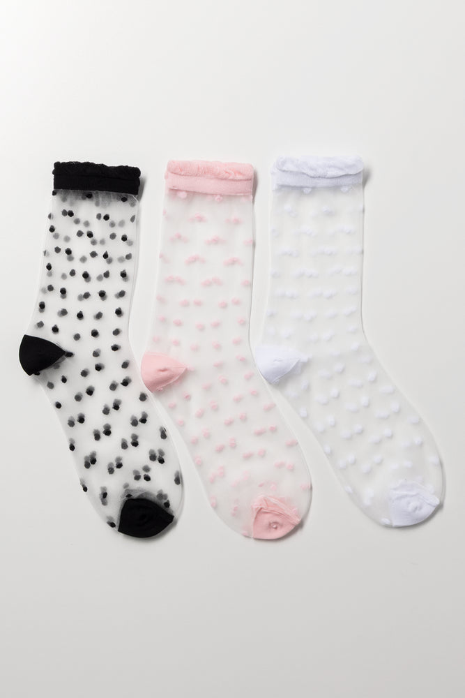 3 Pack Sheer Socks Multicolour