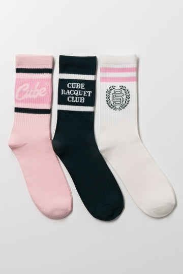 3 Pack Anklet Socks Cream, Green And Pink