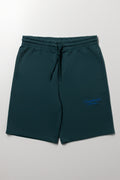 Dark Green Embroidered Knit Shorts