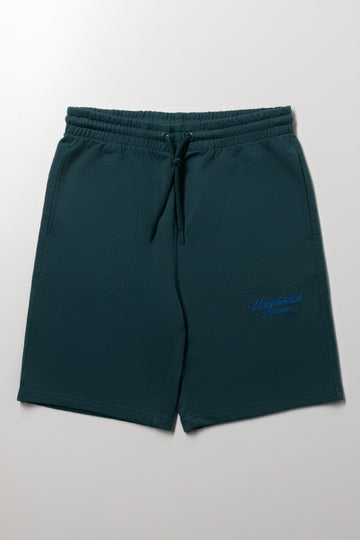 Dark Green Embroidered Knit Shorts