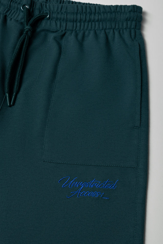 Dark Green Embroidered Knit Shorts (1)