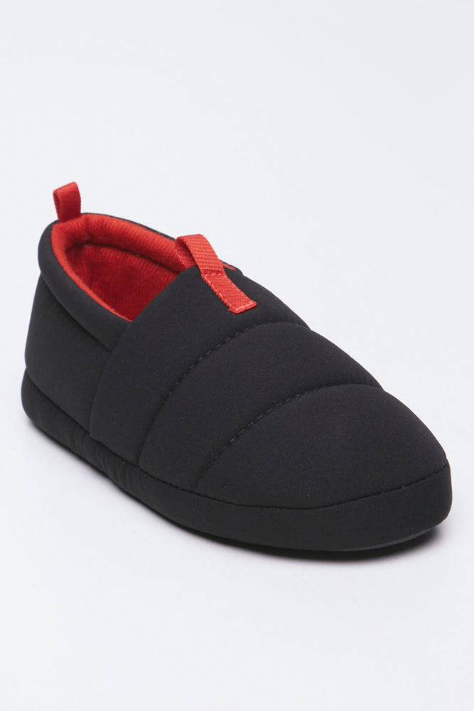 Black Quilted Slip On Slippers