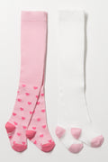 2 Pack Heart Tights Pink And White