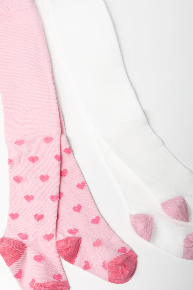 2 Pack Heart Tights Pink And White (1)